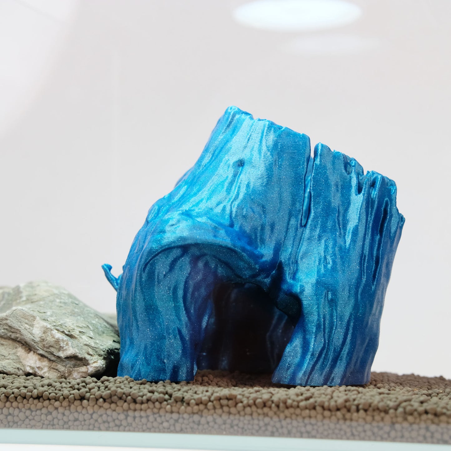 Aquarium Stump Hide / Teal Blue / 5" 3D Printed Nano Aquarium Decor