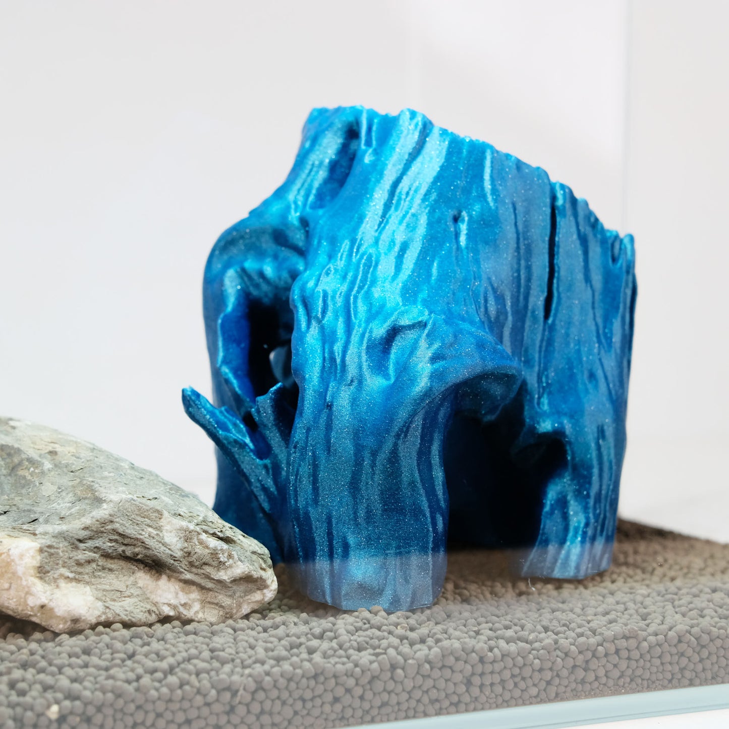 Aquarium Stump Hide / Teal Blue / 5" 3D Printed Nano Aquarium Decor