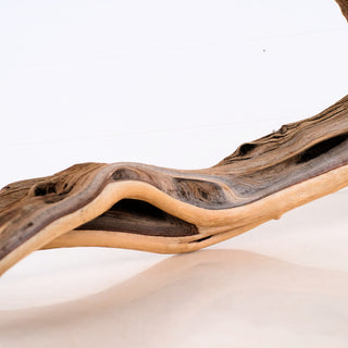 Manzanita Driftwood 35" natural sculpted wood piece with smooth curves and rich texture, 35" x 9.5" x 14" size visible