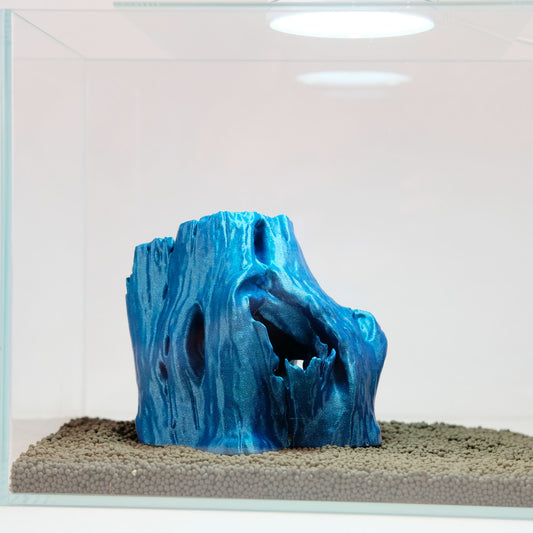 Aquarium Stump Hide / Teal Blue / 5" 3D Printed Nano Aquarium Decor